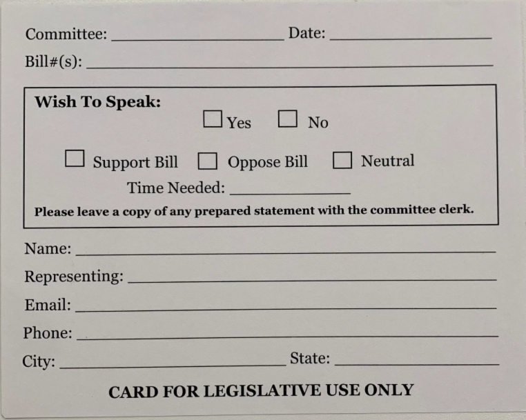 Card for Legislative Use Only